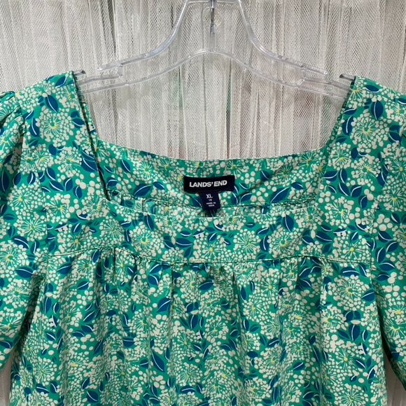 Lands' End Womens Size XL Floral Square Neck Boho Top Summer Chic Puffy Sleeves - Picture 2 of 11